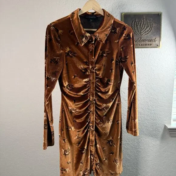 Women's House of Harlow Amber Floral Ruched Front Button Front Dress Size Small - Picture 3 of 10